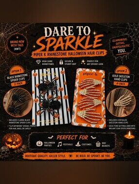 Piper K NWT Rhinestone Halloween Hair Clips: Choose Your Spooky Style